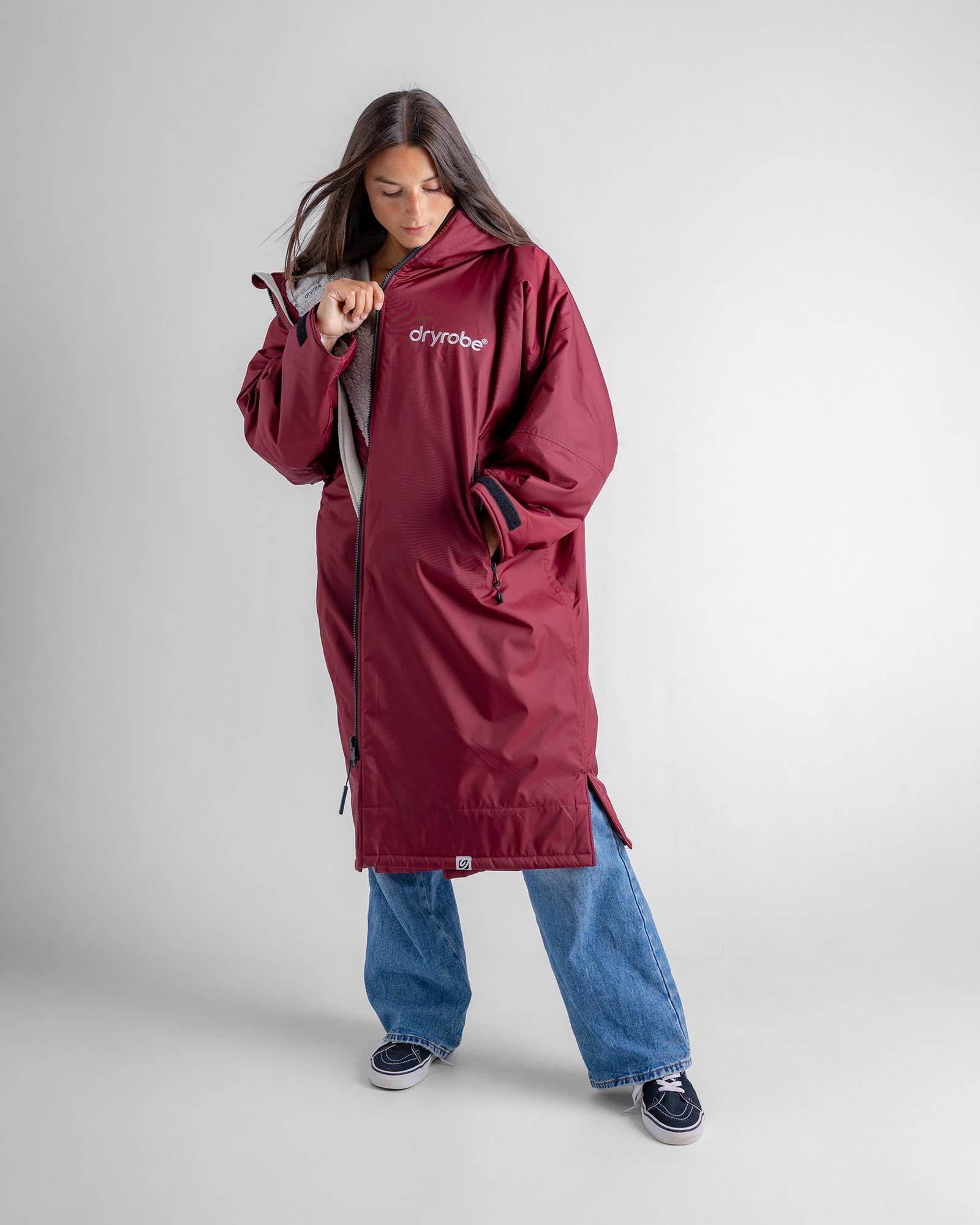 DRYROBE Advance Long Sleeve Burgunder Grau S Wasserdichter unisex Outdoor-Umkleidemantel