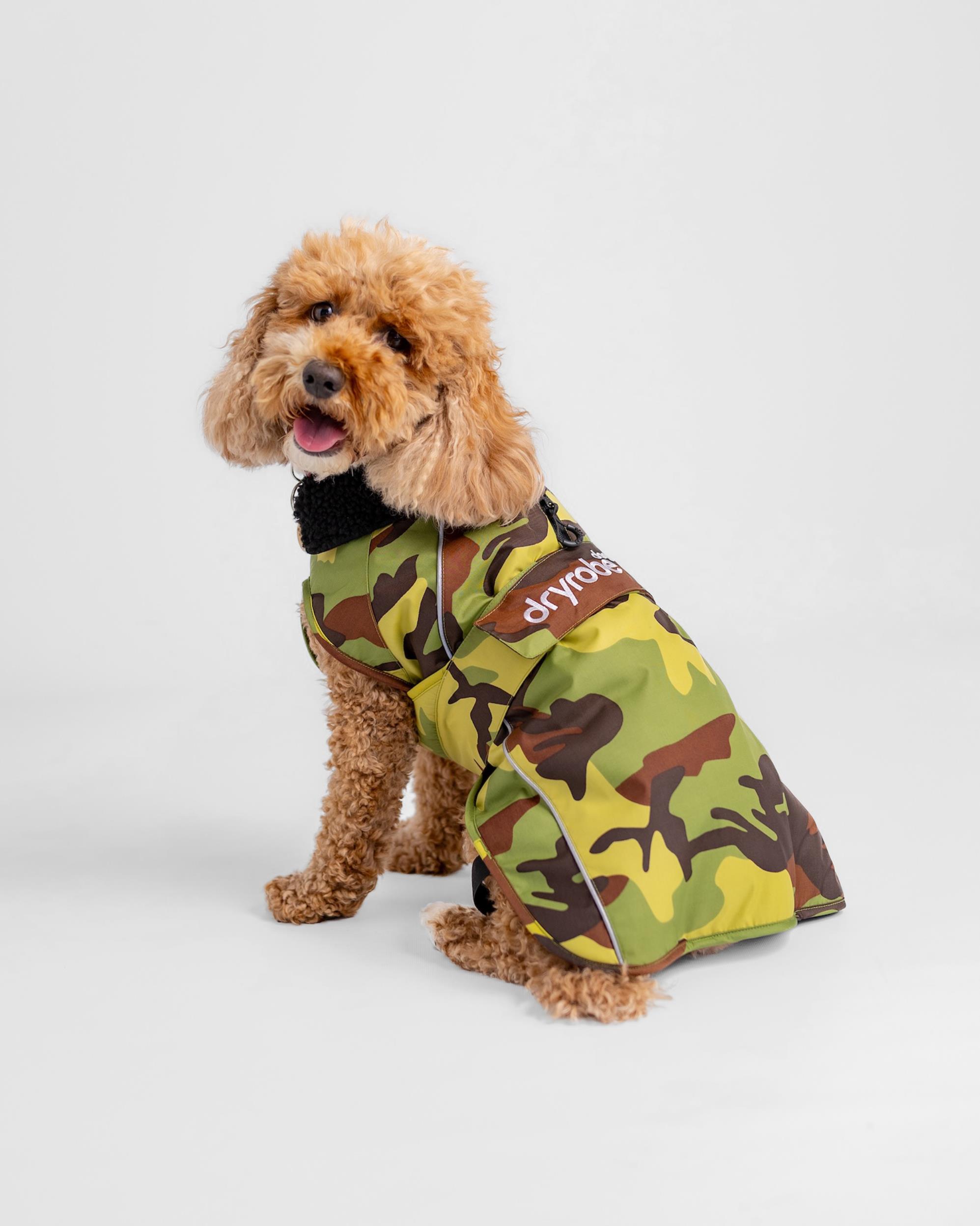 DRYROBE Dog Coat Hundemantel Grün Camo XL wetterfest und wasserdicht mit Fleece-Futter