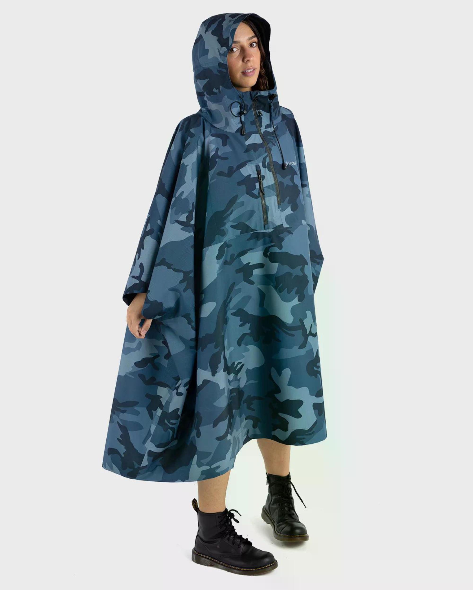 DRYROBE Rainproof Poncho onesize Blue Camo Unisex Outdoor Regen Poncho