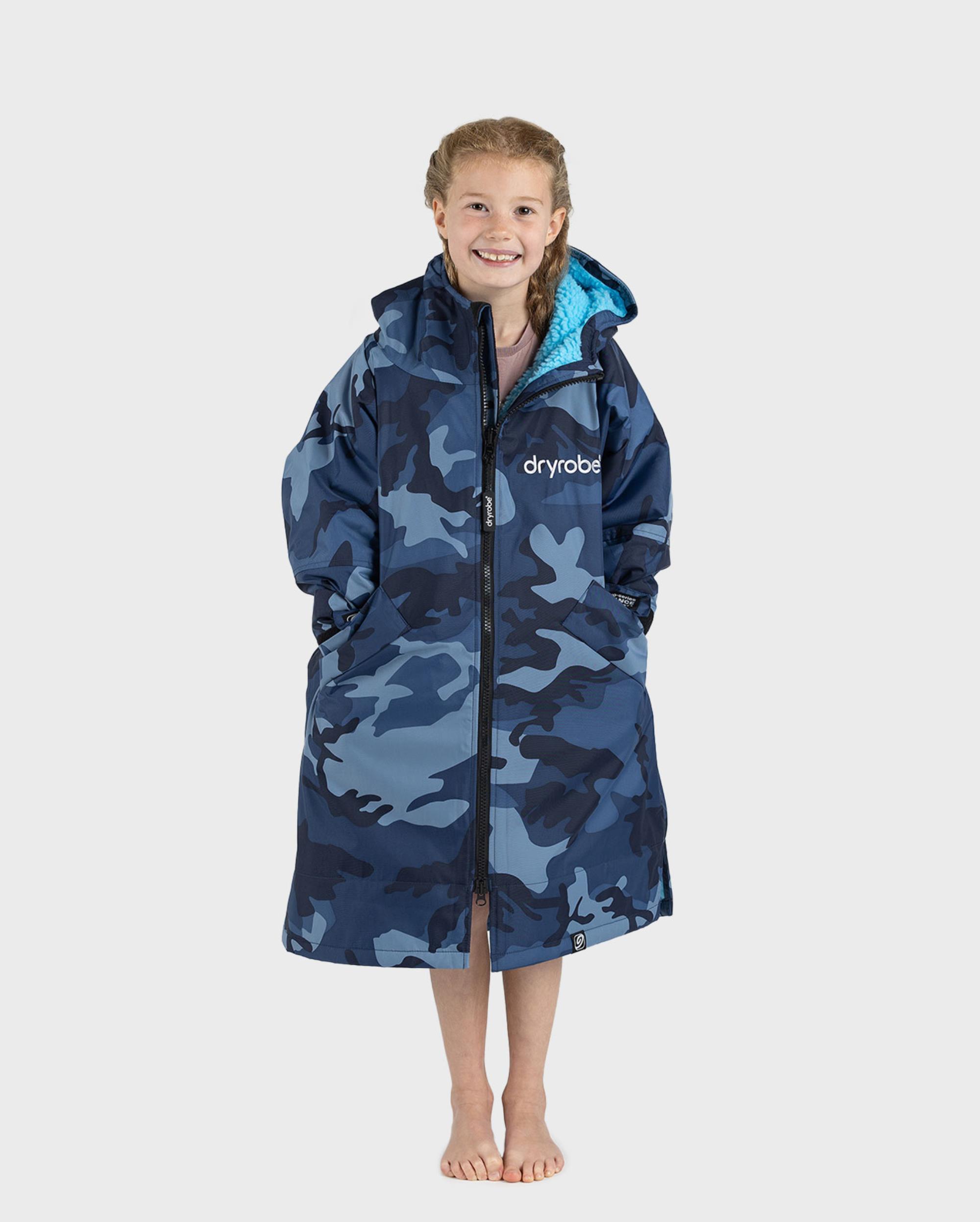 DRYROBE Advance Long Sleeve KIDS Camo Blau 10-13 wasserdichter unisex Outdoor-Umkleidemantel