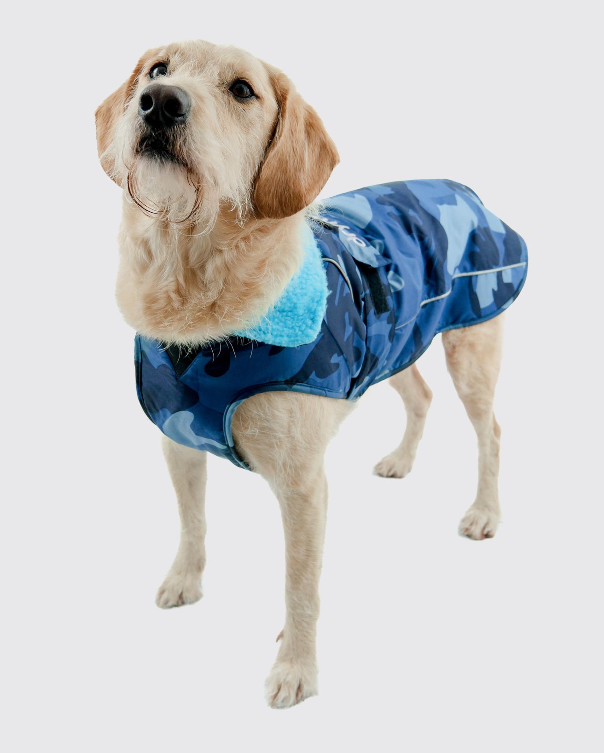 DRYROBE Dog Coat Hundemantel Blau Camo M wetterfest und wasserdicht mit Fleece-Futter