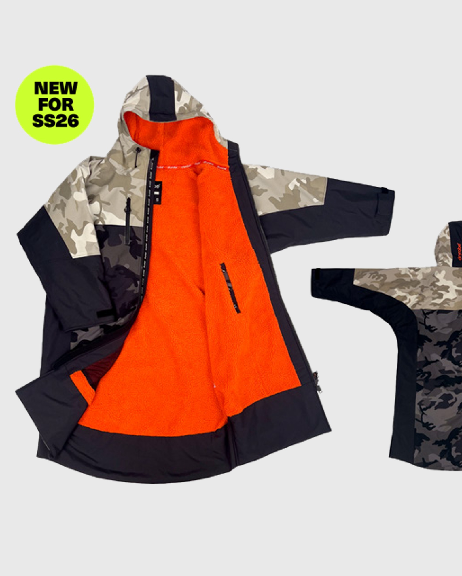 DRYROBE Nexus Long Sleeve Dual Camo Orange S Wasserdichter unisex Outdoor-Umkleidemantel