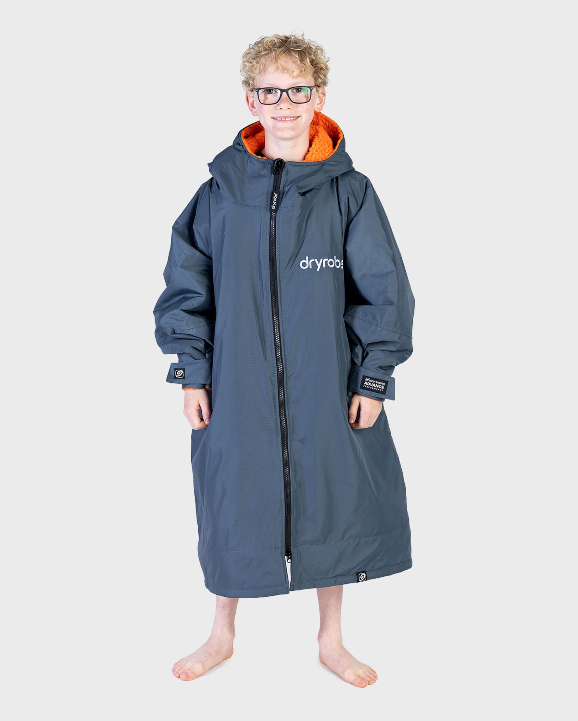 DRYROBE Advance Long Sleeve KIDS Grau Orange 10-13 wasserdichter unisex Outdoor-Umkleidemantel