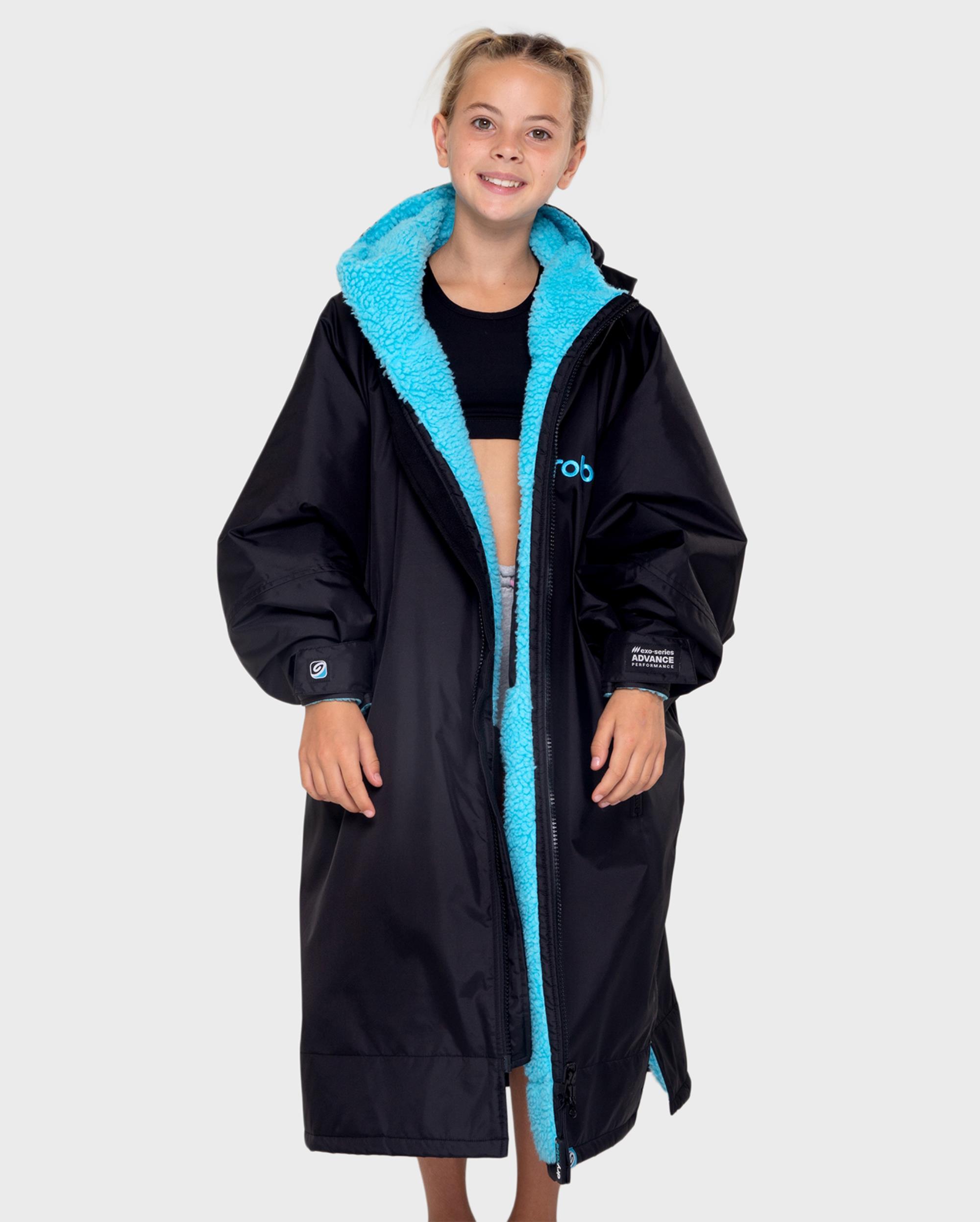 DRYROBE Advance Long Sleeve KIDS Schwarz Blau 5-9 wasserdichter unisex Outdoor-Umkleidemantel