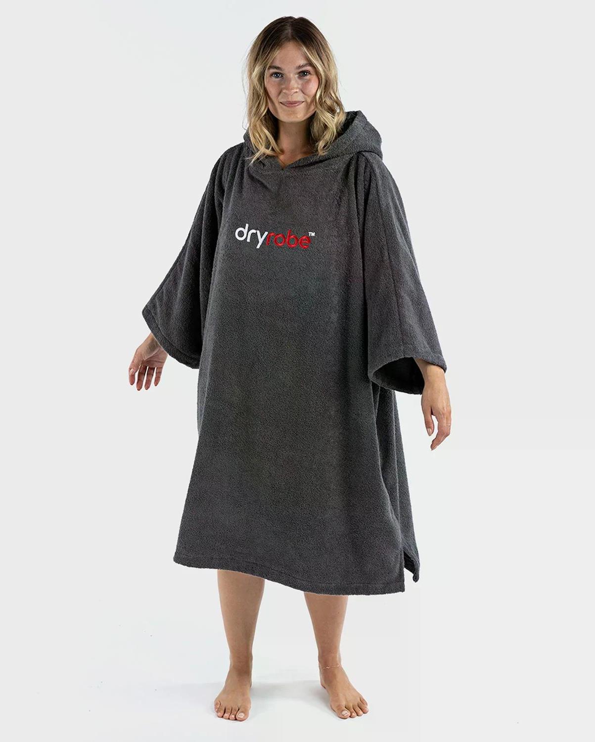 DRYROBE Handtuchmantel Bio-Baumwolle Grau M unisex Towel Robe Beach Poncho 100% Bio-Baumwolle