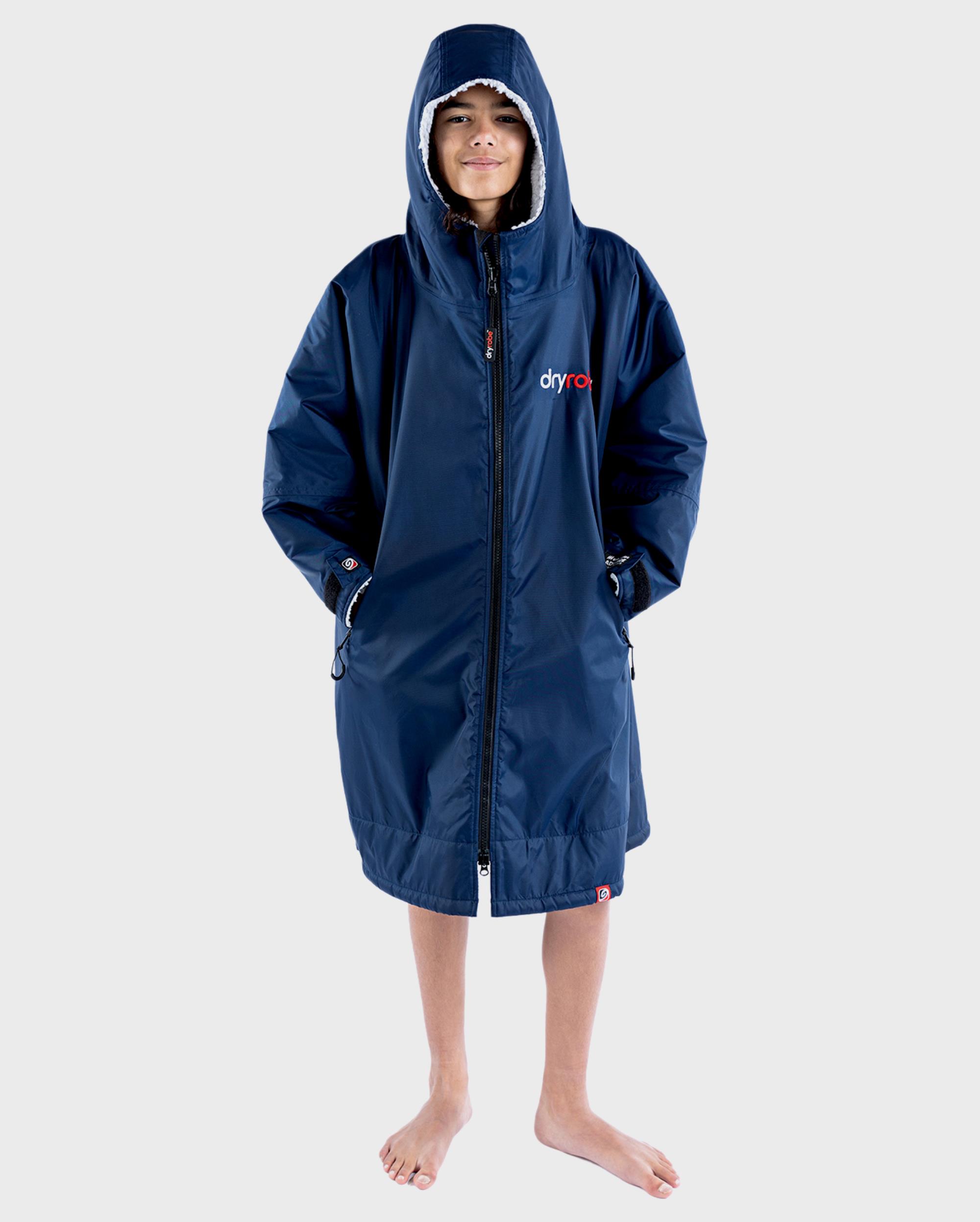 DRYROBE Advance Long Sleeve KIDS Navy Grau 10-13 wasserdichter unisex Outdoor-Umkleidemantel