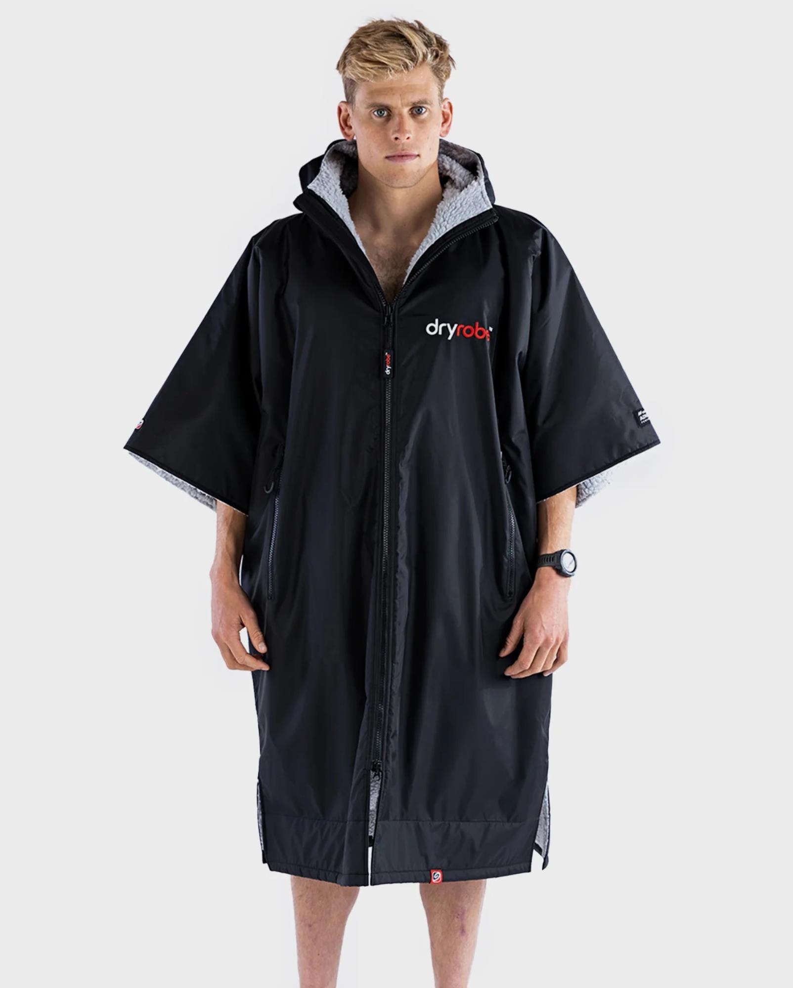 DRYROBE Advance Short Sleeve Schwarz Grau M unisex wetterfester Kurzarm Outdoor-Umkleidemantel