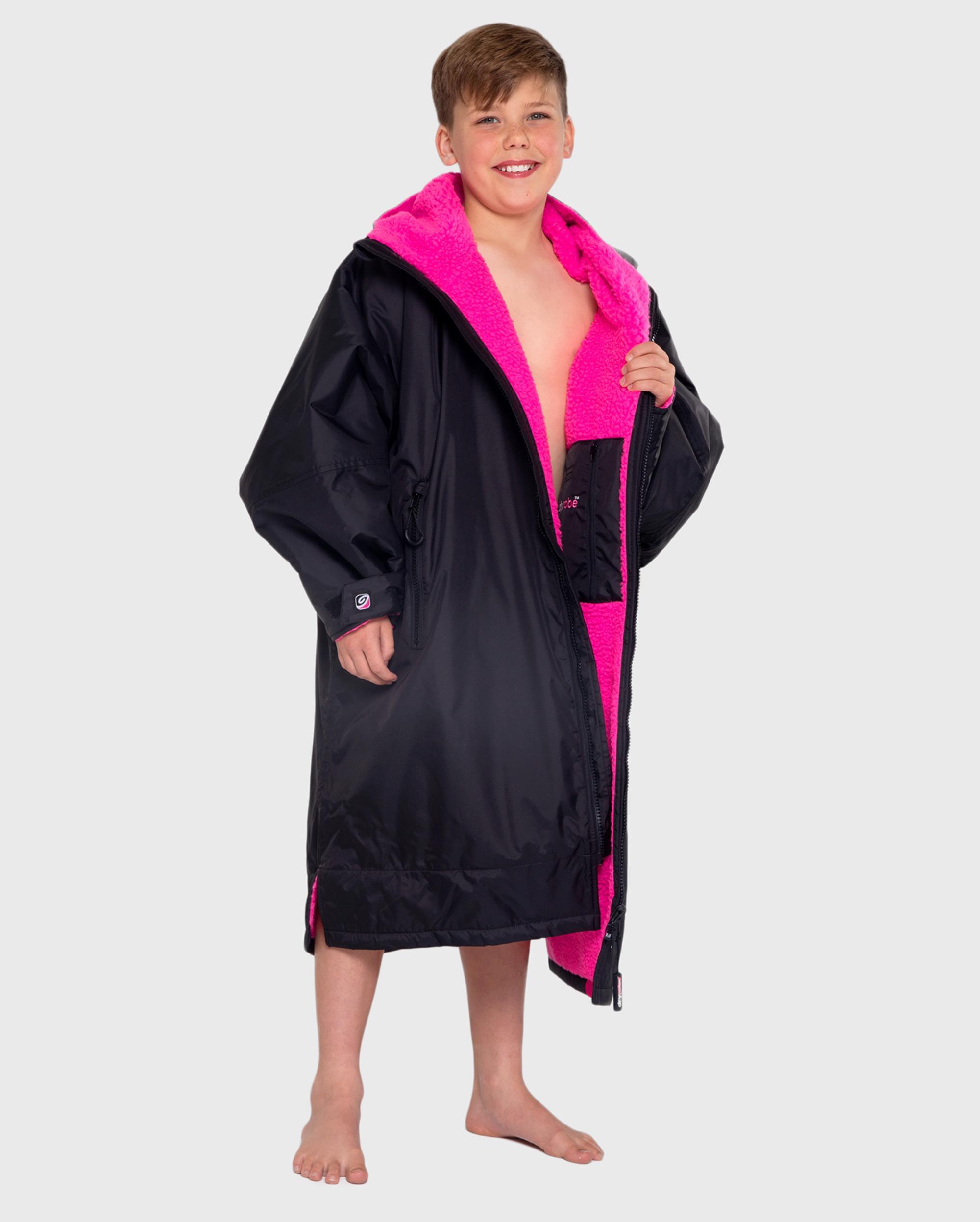 DRYROBE Advance Long Sleeve KIDS Schwarz Pink 5-9 wasserdichter unisex Outdoor-Umkleidemantel