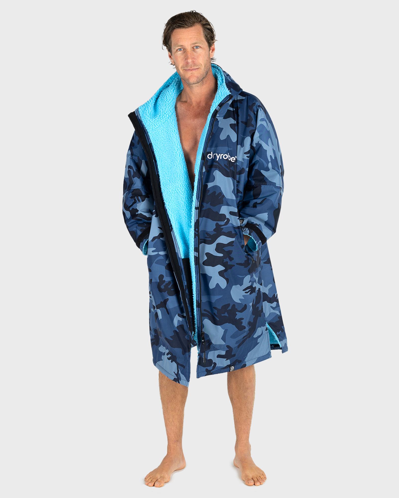 DRYROBE Advance Long Sleeve Blau Camo Blau M Wasserdichter unisex Outdoor-Umkleidemantel
