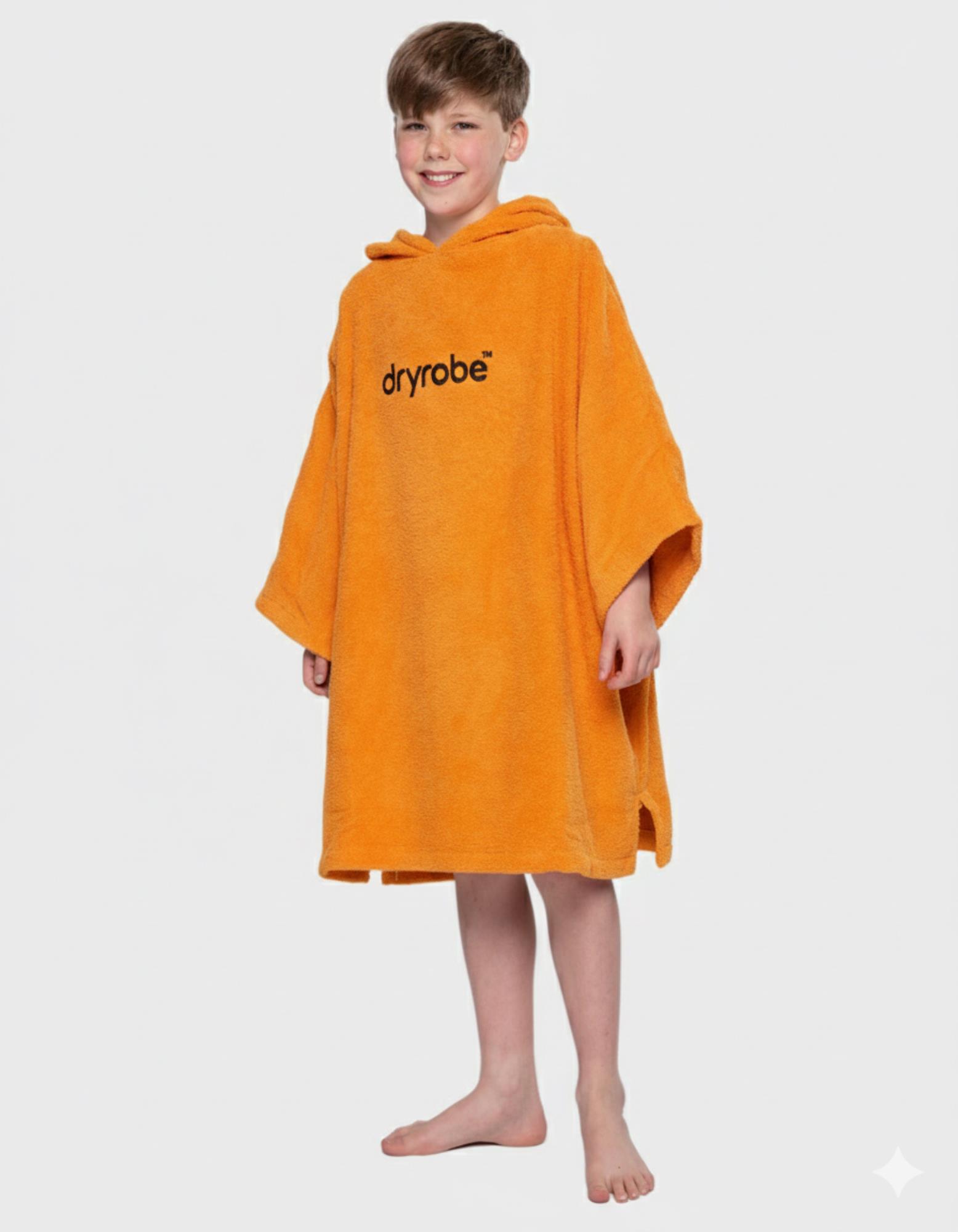 DRYROBE Handtuchmantel Bio KIDS Orange 5-9 unisex 100% Bio Baumwolle Towel Robe Beach Poncho