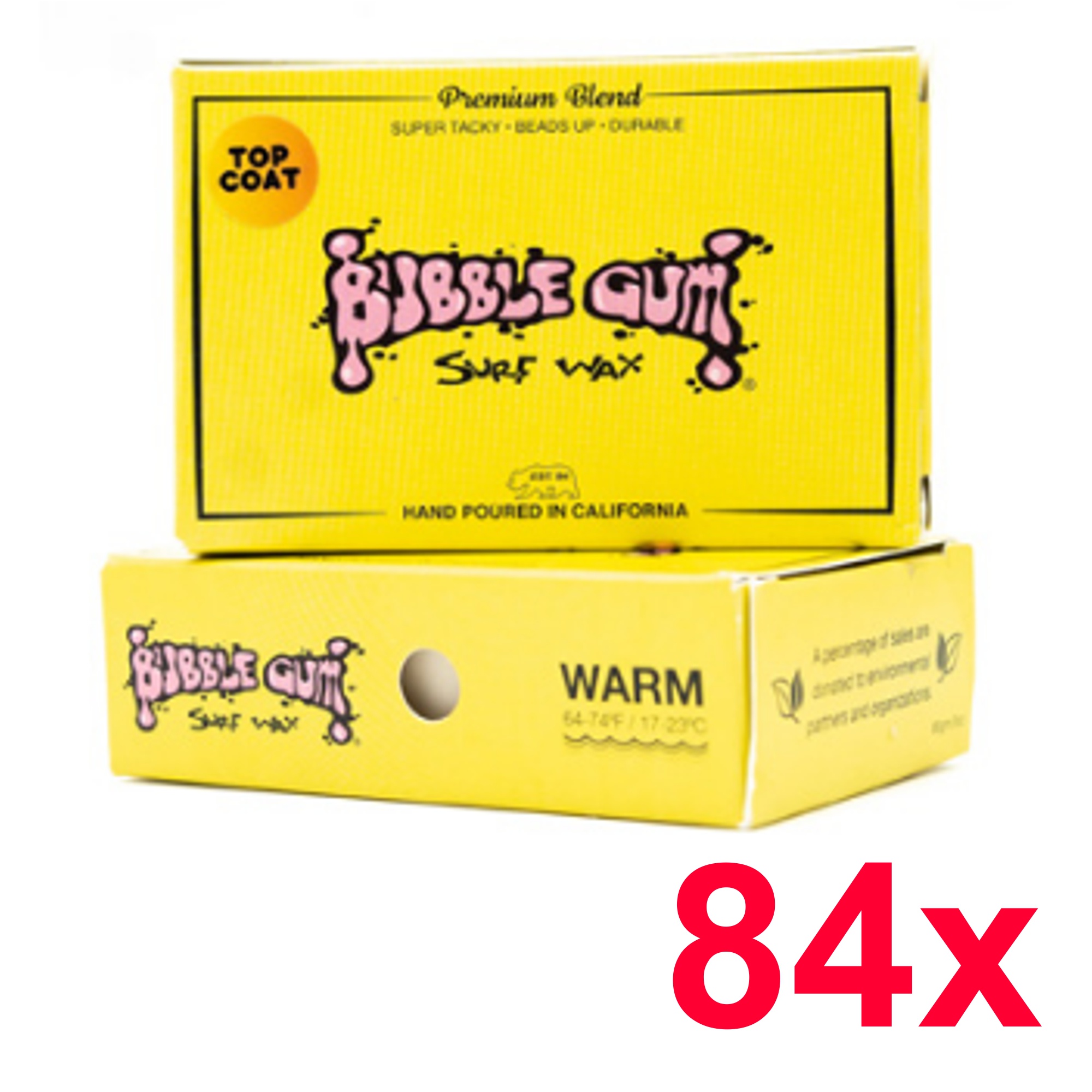 84x Surf Wax BUBBLE GUM Yellow Warm 17-23°C Surfboard Wachs