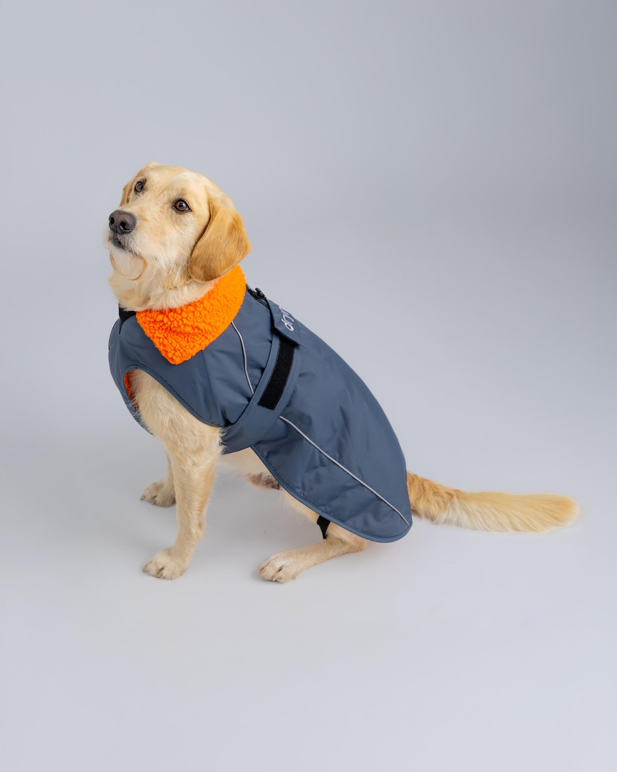 DRYROBE Dog Coat Hundemantel Grau Orange XS wetterfest und wasserdicht mit Fleece-Futter