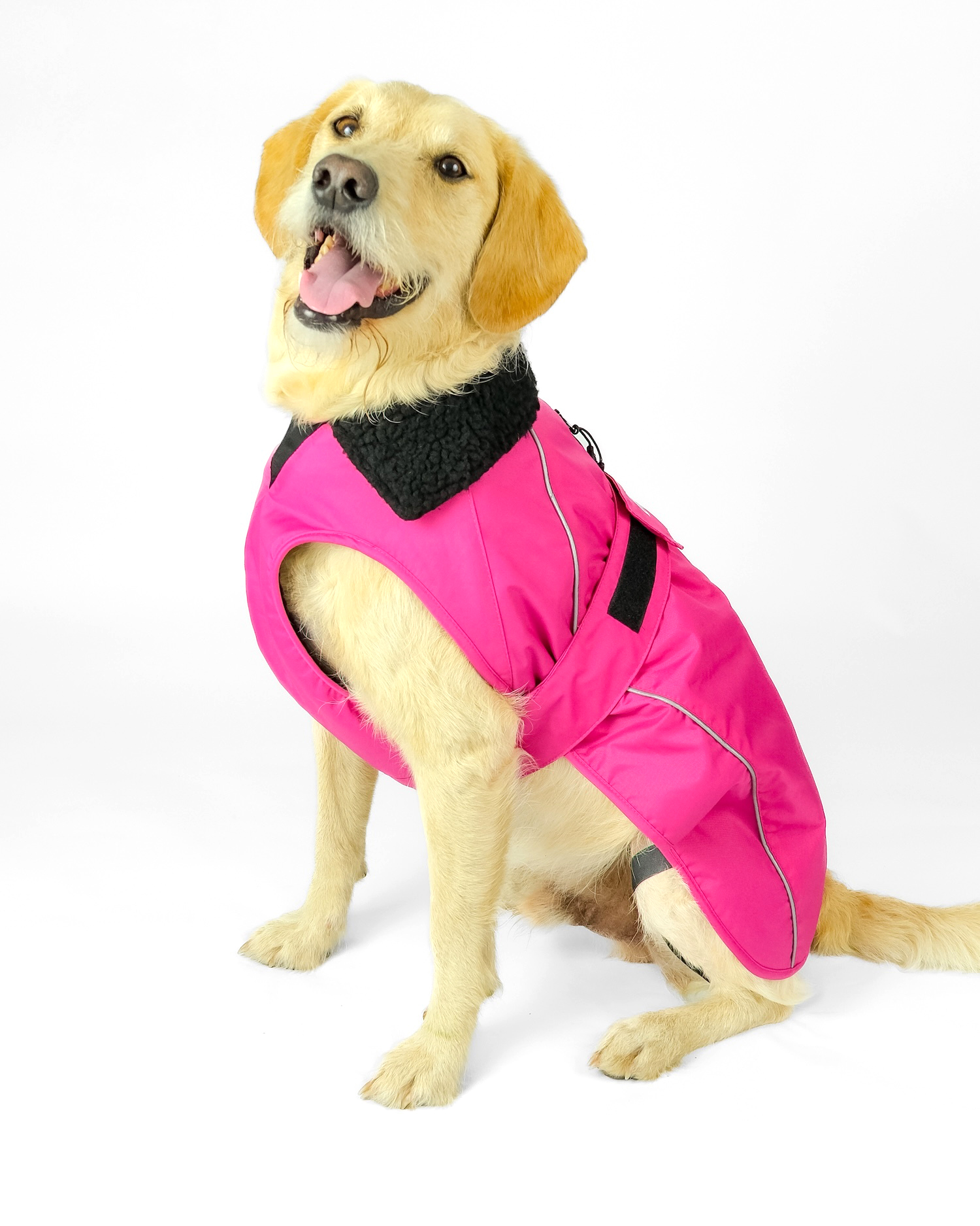 DRYROBE Dog Coat Hundemantel Pink Schwarz M wetterfest und wasserdicht mit Fleece-Futter