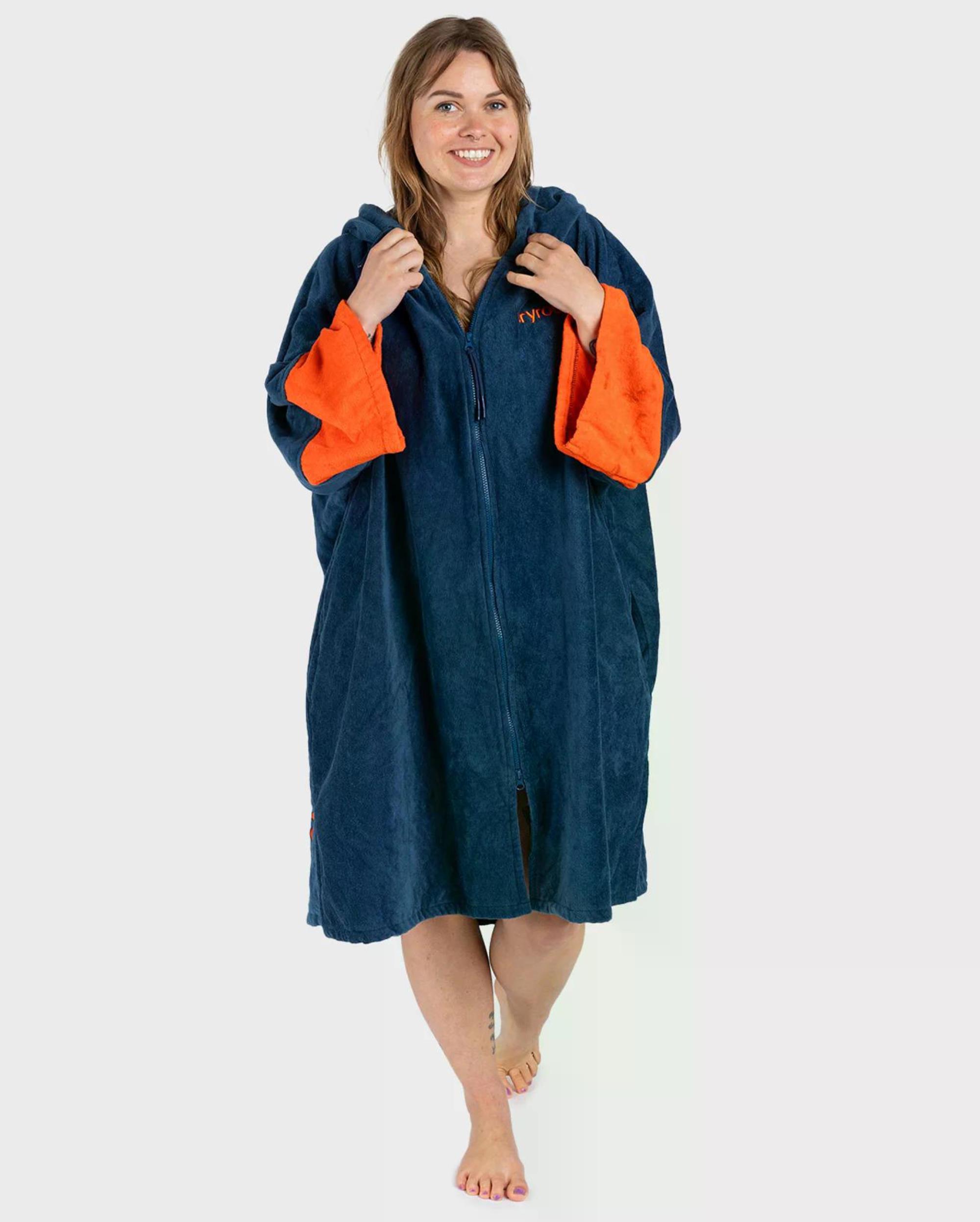 DRYROBE Fullzip Handtuchmantel Baumwolle Blau M unisex 100% Bio Baumwolle Towel Robe Beach Poncho